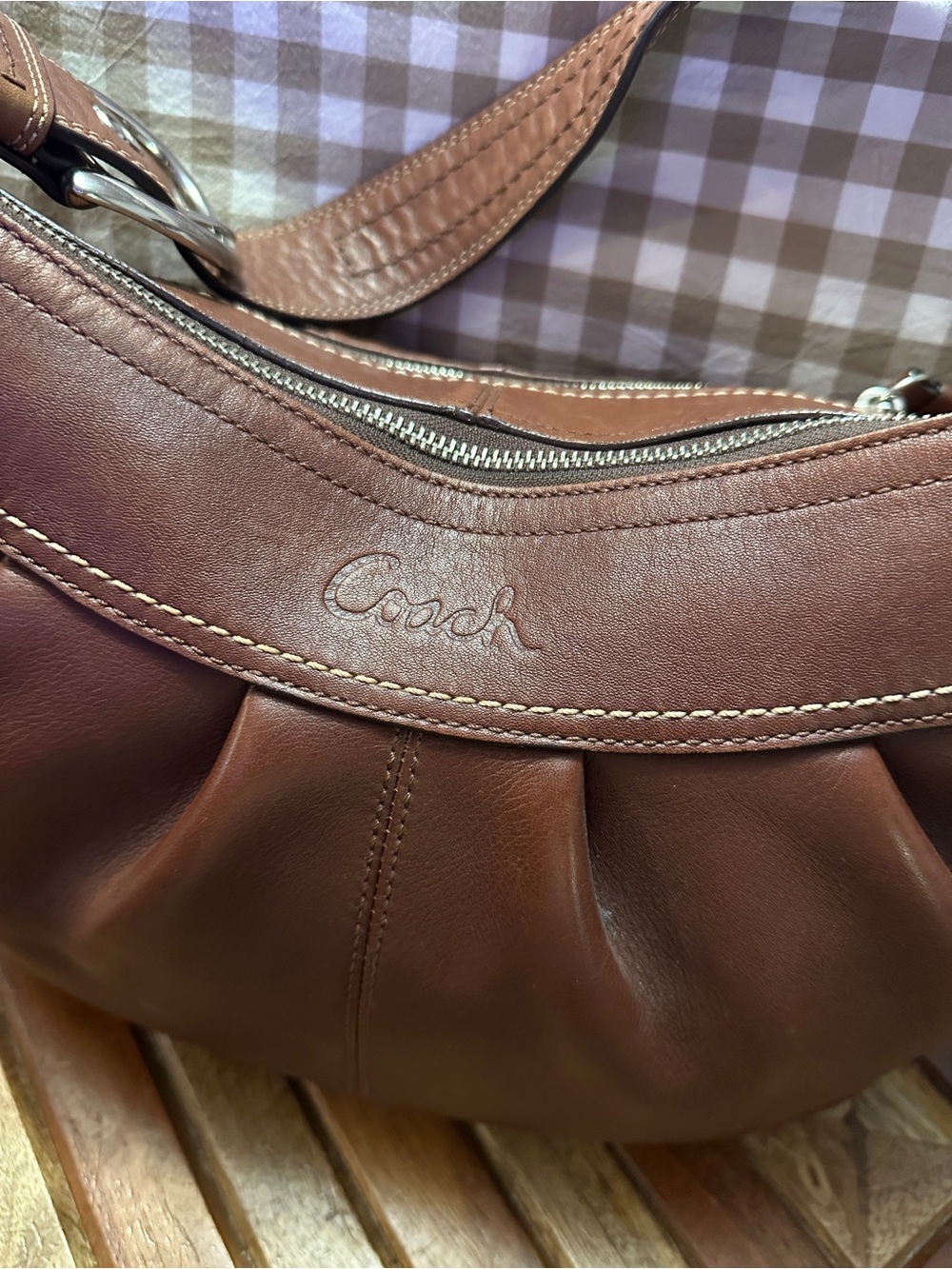 Coach Brown Leather Shoulder Hobo Bag with Matching Wallet - Picture 9 of 15